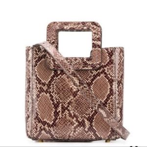 NWT STAUD 'Mini Shirley' Tote/Crossbody Bag in Caramel SNAKE EMBOSSED Leather
